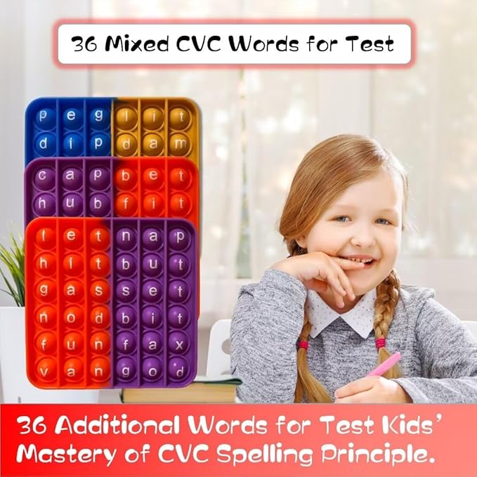 Word Poppers CVC Word Games, Sight Words Fidgety Board Phonics Reading Spelling, Kindergarten Learning Activity, Montessori Sensory Educational Toy for Kids, Preschool Classroom Must Haves