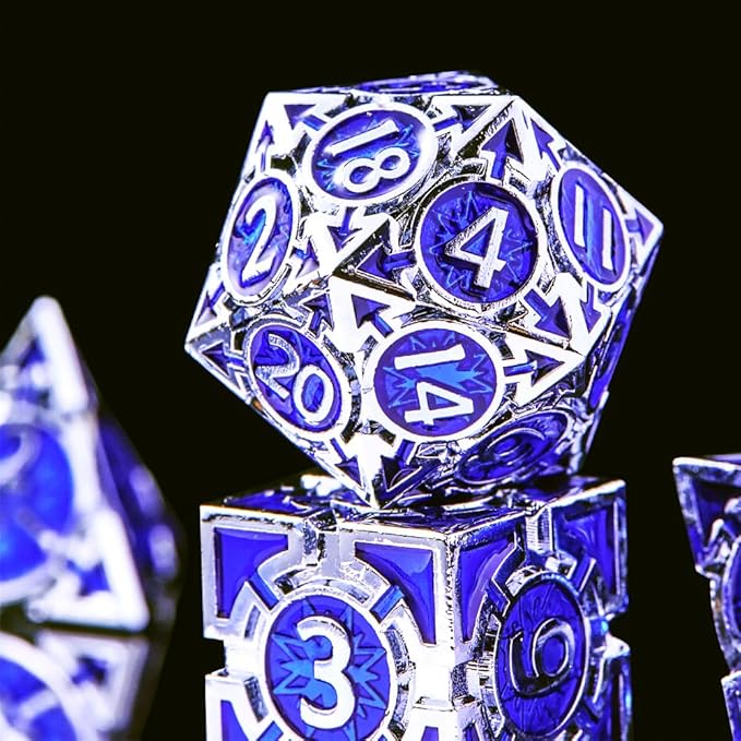 RULE DND Dice Set Metal Blue Solid Weighted D&D Dungeons & Dragons Polyhedral D20 D4 D12 D10 D% D8 D6 with Gift Box