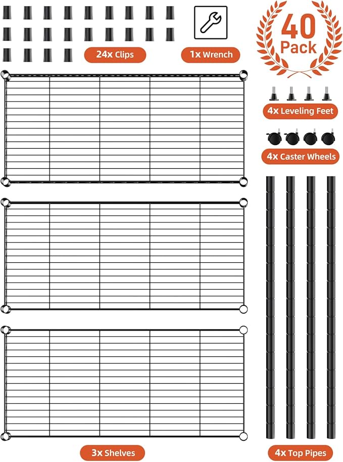 YSSOA 3-Tier Storage Shelves, 24.02" W x 13.78" D x 29.92" H Shelving Unit, 750 Lbs Loading Capacity, Black