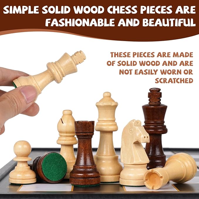 15-Inch Wooden Chess Set – Premium Folding Wooden Chess Board with Carved Chess Pieces, Built-in Storage, Portable and Travel-Friendly Chess Game Sets for Adults and Kids