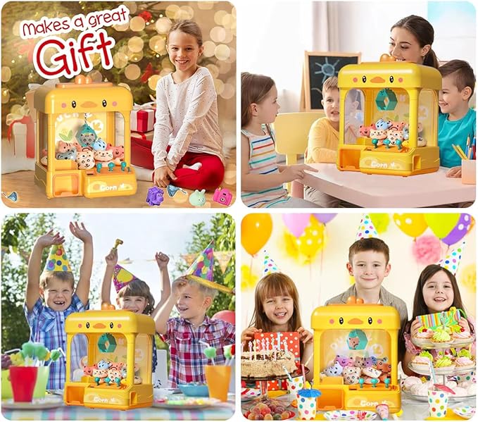 Large Claw Machine for Kids Adults with Prizes, Adjustable Sound & Light, Candy Crane Vending Machine for Girls Boys, Mini Electronic Arcade Game Dispenser Toy for Party Birthday Gifts - Duck