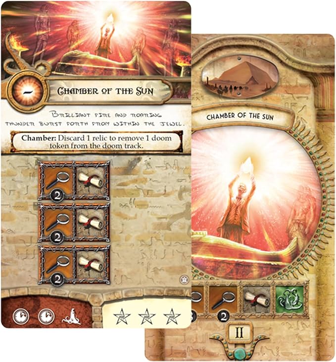 Elder Sign Omens of the Pharaoh Board Game EXPANSION - Egyptian Adventure! Cooperative Horror Mystery Game, Ages 14+, 1-8 Players, 1-2 Hour Playtime, Made by Fantasy Flight Games
