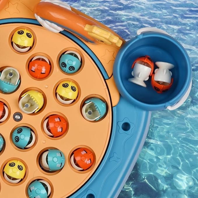 Magnetic Fishing Game Set - 21 Fish and 6 Poles, Rotating Toddler Board Games with Music Switch, Fine Motor Skills Fishing Toys for Kids and Toddlers 3 4 5 6 7 8 and Up