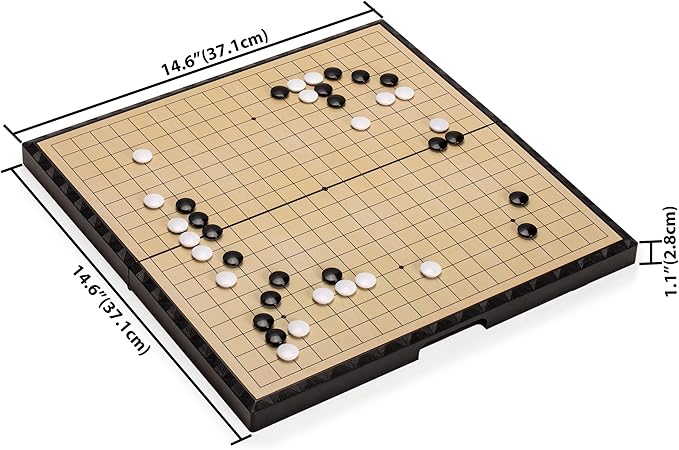 Yellow Mountain Imports Large Magnetic 19x19 Go Game Set Board (14.6-Inch) with Single Convex Stones - Folding, Portable, and Travel Ready Set
