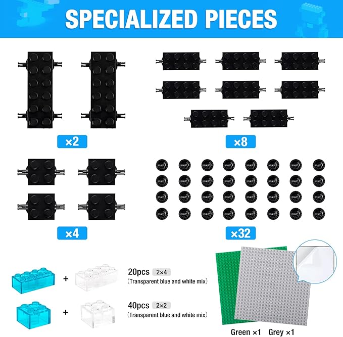 1600 Pieces Building Bricks, Building Bulk Block with 2 Packs 24x24 Studs Sticky Plate and 46PCS Wheel Accessory - 100% Compatible with All Major Bricks, Gfits for Kid - 18 Shape/16 Color