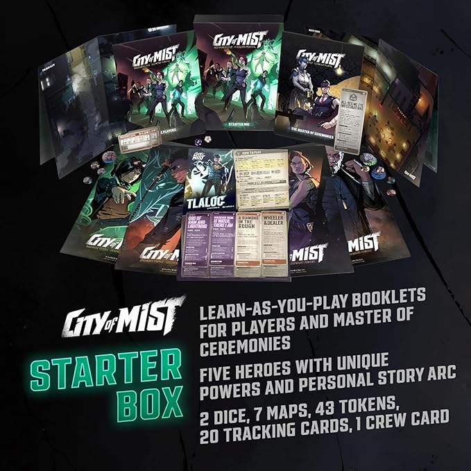 Son of Oak City of Mist Starter Box - Beginner-Friendly Tabletop RPG Set, Includes Streamlined Rulebooks, Pre-Made Characters, Shark Tank Adventure, Custom Dice, Maps, Tokens, and Status Trackers
