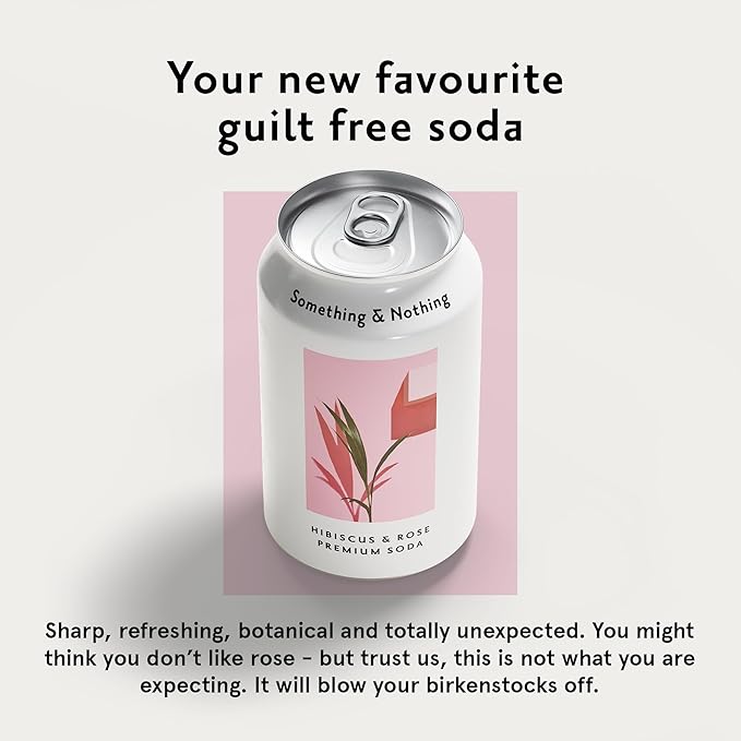 Something & Nothing Hibiscus & Rose Flavoured Sparkling Water | Lightly Carbonated, Full Flavoured with Added Grape & Lemon Juice | Vegan & Low Calorie Soda | 12 Fl Oz Cans (Pack of 12)