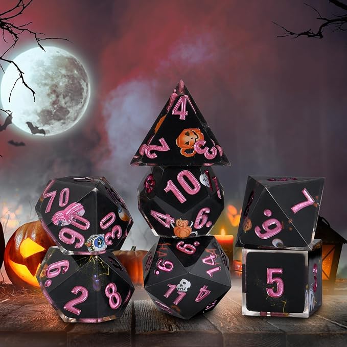 Core-Wrapped Dragon & Dungeon Dice - Heart, Skull, Pumpkin, D20, W20, Sharp Corners, Polyhedral Role Playing Gaming Dice