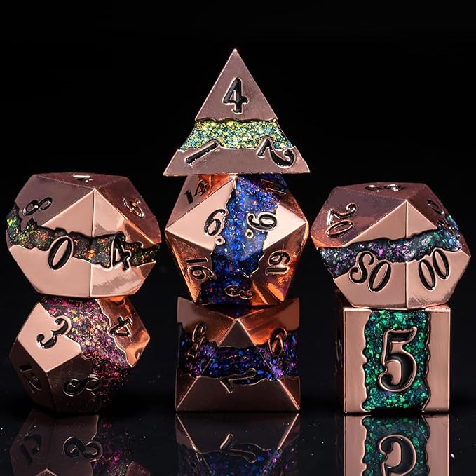 Metal RPG Dice Set,DND Polyhedral Dice Set 7pcs,Metallic Glitter Large Stripe Dice Set for Dungeons and Dragons Role Playing Games