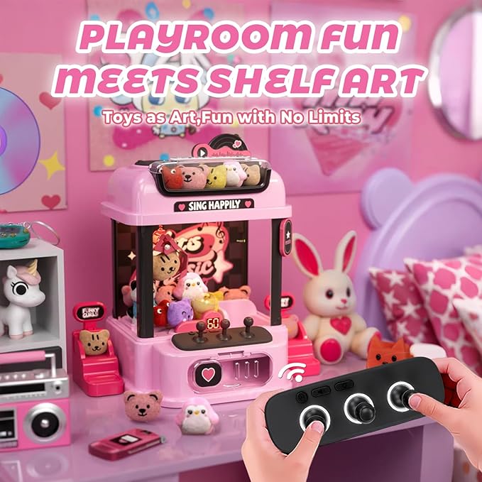 Claw Machine for Kids with Remote Control, Y2K Mini Vending Machine Toy for Girls Age 3+, Girl's Birthday Gifts with Plush Toy and Squishy, Kawaii Room Decor for Teens, Girl Age 6-8