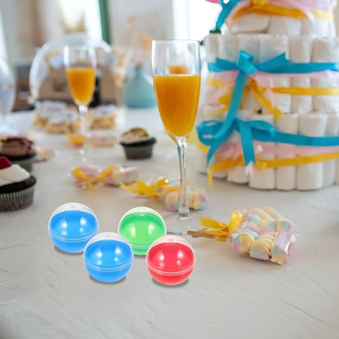 Yardwe 60Pcs Gumball Vending Machine Capsules, Empty Clear Colored Round Capsules Plastic Containers for Prizes Party Favors (1.8 Inch, Random Colors)