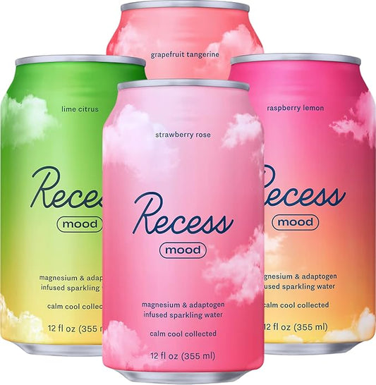 Recess Mood Magnesium & Adaptogen Drink, Relaxation Beverage, 12 ounce (Variety Pack, 12 pack)