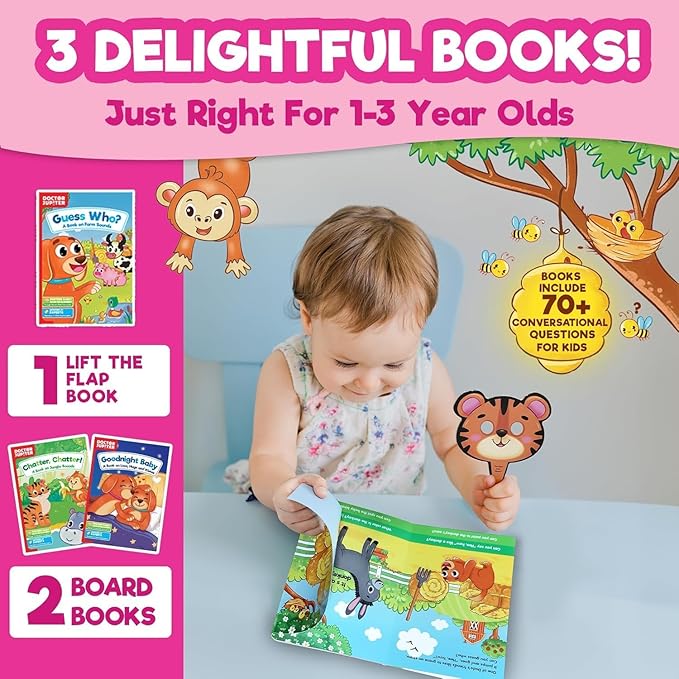 Doctor Jupiter Storytelling Set for Girls | Gift for 1-3 Year Old Girls | Includes 3 Board Books & 10 Animal Masks |Great for Christmas or Birthdays|Learning & Educational Toy for Ages 1-2-3