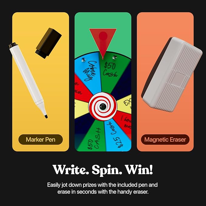 T-SIGN 12 Inch Heavy Duty Spinning Prize - 10 Slots Color Tabletop Roulette Spinner Wheel of Fortune - Spin The Wheel with Dry Erase Marker and Eraser Win The Fortune Spin Game for Trade Show
