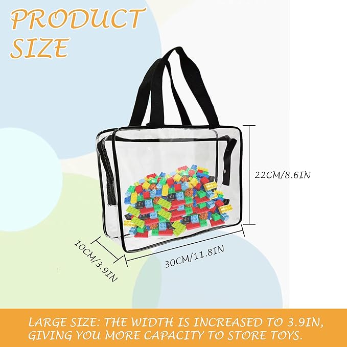 6 Packs Large Toy Storage Bags, Reusable Clear PVC Board Game Storage, Travel Waterproof Organizer Bags with Zipper for Toys,Books,Building Blocks,Puzzle
