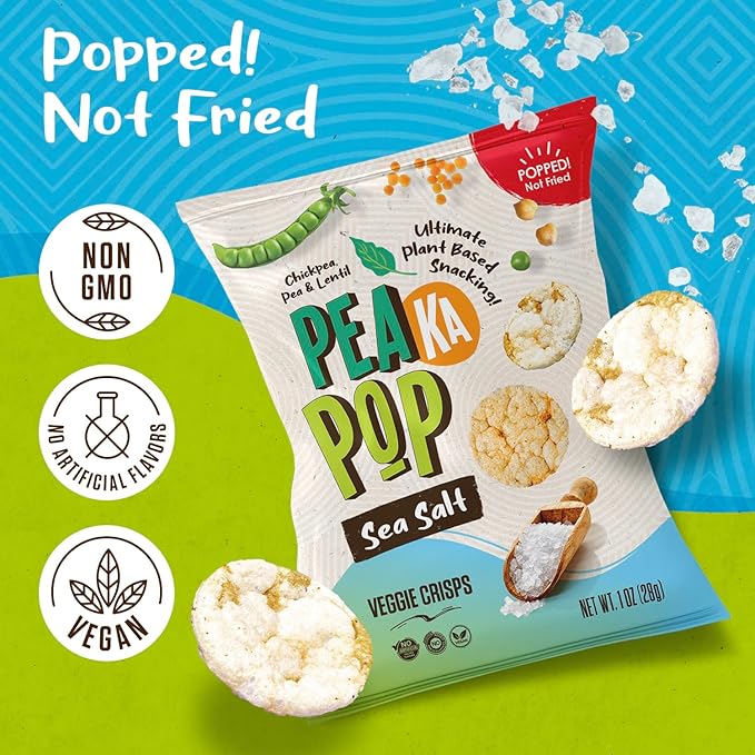 PeaKaPop Veggie Chips – Plant-Based, Healthy Veggie Crisps with Pea, Lentil & Chickpea Protein – Vegan, Gluten-Free, Popped Chips – Snack Size for Kids & Adults – 1 oz Bags (15-Pack) – Variety Pack 2