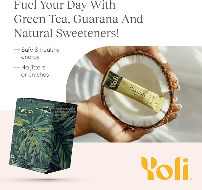 Yoli® Passion Energy Drink Powder Mix - Natural Energy Drink Mix for Endurance and Stamina, 30 Packets - Pina Colada Flavor