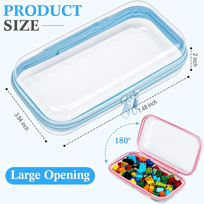 Hoolerry 4 Pcs Hard Clear Zipper Case Transparent Cases for Snacks Makeup Bag Plastic Storage Box Containers for Building Blocks, Puzzles, Cosmetics(Multicolor,7.5 x 3.9 x 2 in)
