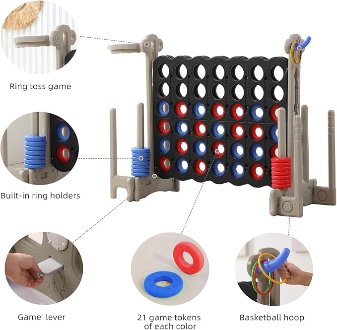 UNICOO® Jumbo 4 in a Row Game | Adjustable Height (2.5-3.5 FT) 4-to-Score Giant Yard Game Set for Kids & Adults w/Build-in Mini Games, Golf Clubs | Indoor/ Outdoor Games for Party & Family Fun