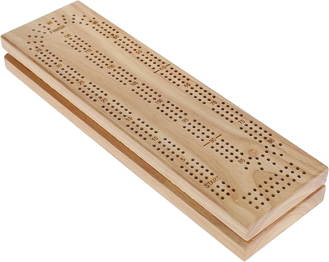WE Games Wooden Cribbage Board Game Set, Continuous 3 Track for 2-3 Players, Travel Cribbage Board with Card Storage, Includes 9 Metal Pegs & Deck of Cards, Card Games, Classic Board Games for Adults