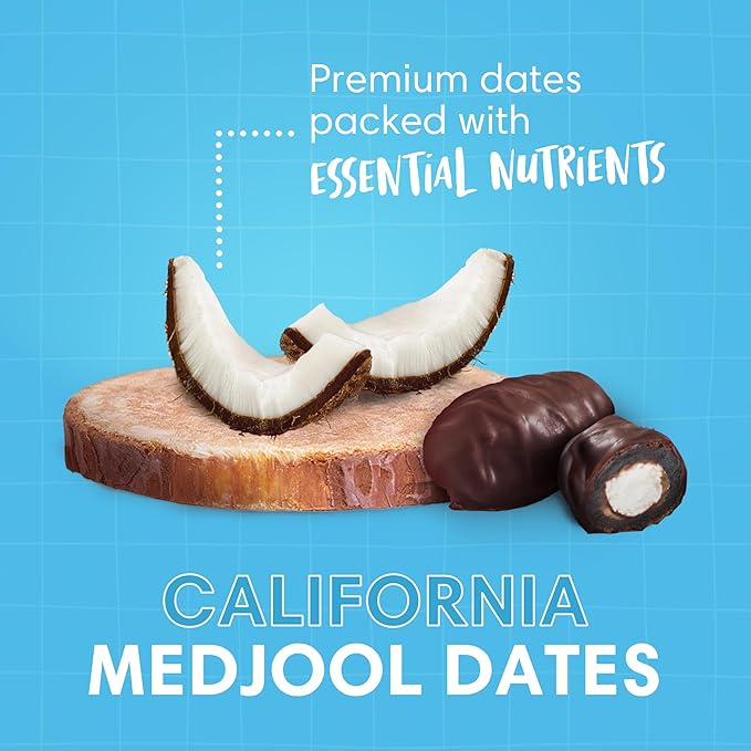 DORREL - Belgian Dark Chocolate Covered Dates (Medjool) with Coconut Stuffing, High Energy Vegan Choco Snack, Delicious, Kosher & Non-GMO, Pack of 3 Stuffed Chocolate Dates, 7.05 oz / 200 g Ea