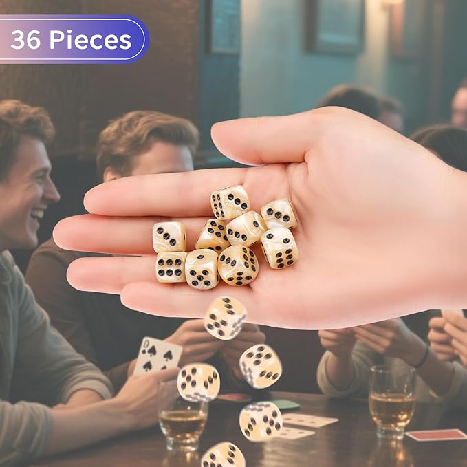 36 Pieces 12mm 6 Sided Mini Dice Set,Pearl Pattern D6 Game Dice Set,6 Sided Standard Game Dice for Board Games Dice Games Classroom Teaching Dices Game,with Portable Gaming Box(Beige)