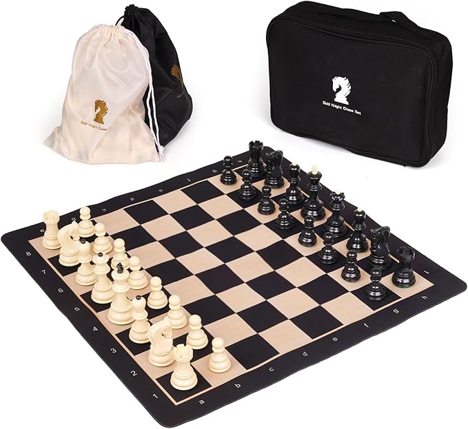 Agirlgle 20'' Tournament Chess Set for Adults and Kids Foldable Silicone Chess Board Game Chess Pieces 3.8'' King Height Portable Travel Chess Set Storage Bag for Outdoor Family Vintage Board Game