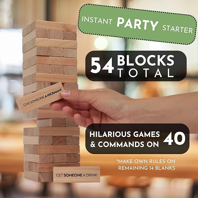Adult Drinking Game - 54 Blocks with Hilarious Drinking Commands on 40 of Them | Perfect Party Starter | Entertaining Party Game for Adults | Novelty Funny Gift (Natural)