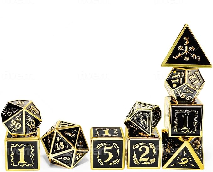 Metal Dice Set Collection for DND and All TRPG Games (Nightwatch, Gold 10 Set)