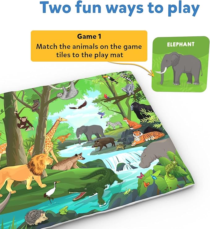 Skillmatics Play Mat & Floor Game - Found It Junior Animals, Large, Soft, Safe Mat for Toddlers and Preschoolers, for 18+ Months