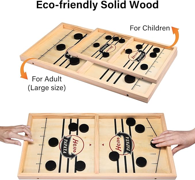 Fast Sling Puck Game - Test Your Speed and Accuracy with This Fast-Paced Wooden Air Hockey Desktop Battle Board Game - Guaranteed Fun Gifts for Family Night or Friends Party