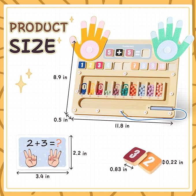 TOP BRIGHT Finger Math Addition & Subtraction Toys for Kids, Interactive Magnetic Beads Sorting Matching Learning Game for Ages 3 4 5+ Year, Educational Toys Gift for Preschoolers