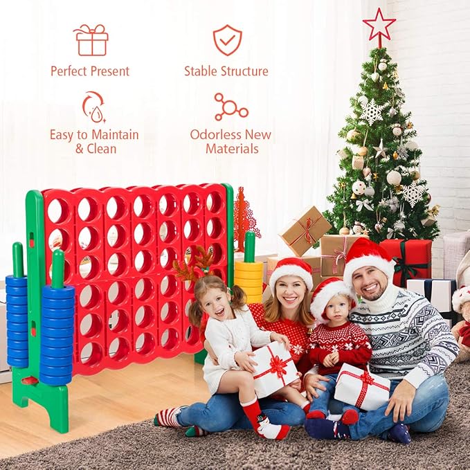 Costzon Giant 4-in-A-Row, Jumbo 4-to-Score Giant Game Set for Kids & Adults, Indoor Outdoor Yard Connect Game, 3.5FT Tall with 42 Jumbo Rings & Quick-Release Slider, Perfect for Family & Party Games