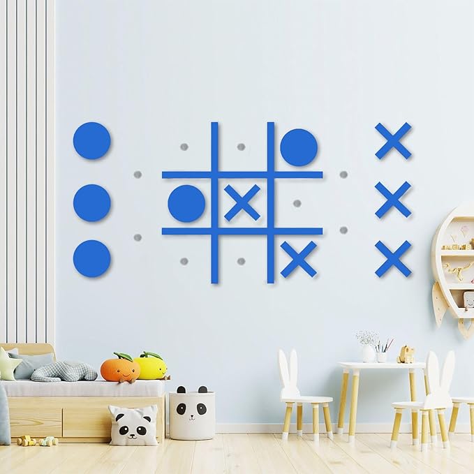 Magnetic Tic Tac Toe Wall-Mount Game,Game Room Decor,Hallway Decor,Playroom Decor,Modern Wall Decals for Kids Room,Classroom&Offices,Best Gift for Family, Friends (Blue)…