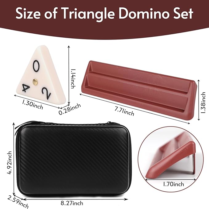 Triangle Domino Game Set with 56 Triangular Domino Tiles & Brass Spinners | Includes 4 Plastic Racks + Travel Case + Friendly Instruction | Classic Family Strategy Board Game for Ages Kids & Adults