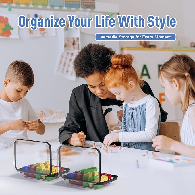 4 Pcs Storage Bins Clear Hard Shell Zipper Case Multi-Purpose Transparent Storage for Home & Office | Durable & Stylish Clear Case with Colorful Label Stickers