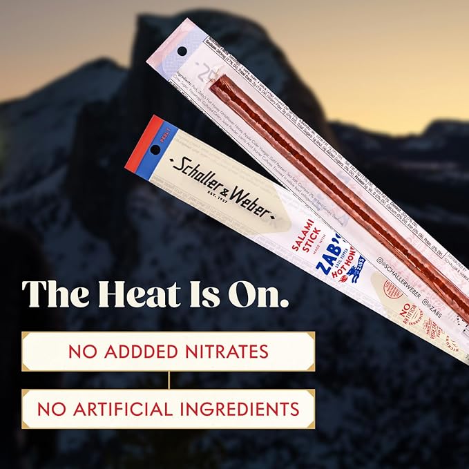 Schaller & Weber Salami Sticks with Zab’s Hot Honey, 0.85 Oz (Pack of 20) | Zab’s Hot Honey Smoked Salami | German Style Smoked Sausage Sticks with Spicy Honey | Gluten Free Protein Snack