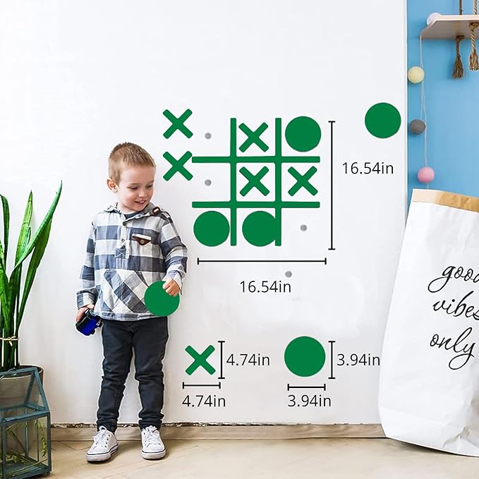 Magnetic Tic Tac Toe Wall-Mount Game,Game Room Decor,Playroom Decor,Hallway Decor, Modern Wall Decals for Kids Room,Classroom&Offices,Best Gift for Family, Friends (Green)