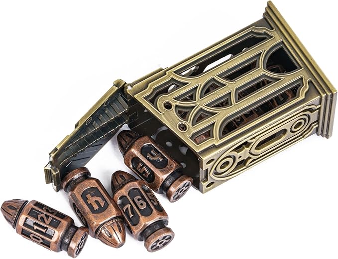 UDIXI Metal DND Bullet Dice Set with Unique Container, 7-Die Solid Polyhedral Metal Dice Set for D&D, Role Playing Game or Other Tabletop Games(Copper)