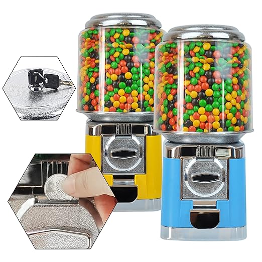 Gumball Machine, Candy Vending Machine, PC Round Gumball Dispenser, Bubble Gum Machine for Game Stores, 25 Cents Coin Operated Gumball Bank for Toy Capsules Bouncy Balls Candy