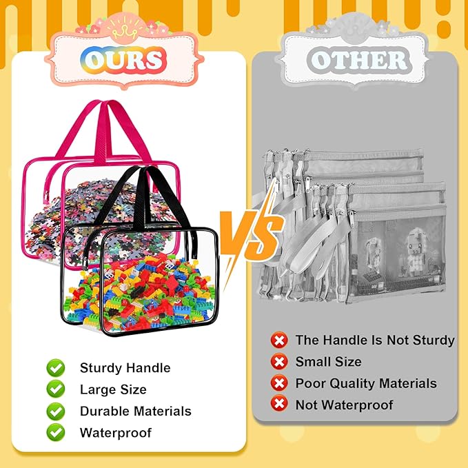 AOBOPLE 6 Pack Extra Large Toy Storage Bags with Zipper,11.8×8.7×5.9in Reusable Clear Toy Organizer Bags with Labels Toy Bags for Board Games, Building Blocks, Puzzles, Small Toys and Kids Books