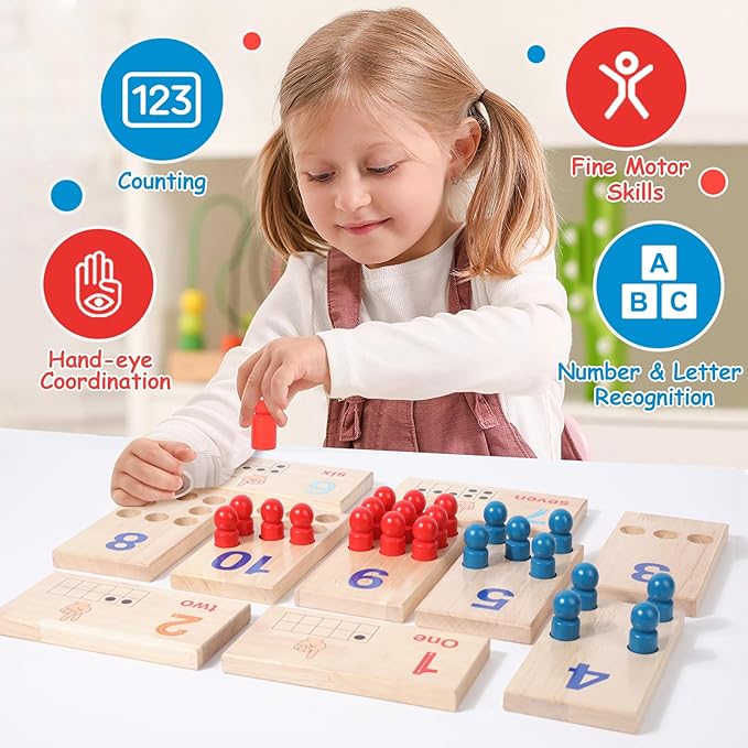 Counting Peg Boards, Toddlers Wooden Counting Number Math Learning Toy with 110 Pegs, Montessori Math Manipulatives Materials for Kids 3 4 5 6 Years Old, Educational Kindergarten Learning Activities