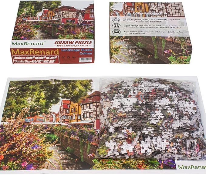 MaxRenard 1000 Pieces Jigsaw Puzzle for Adults Colmar Town Colorful Landscape Challenge Game Decompression Toy Home Wall Decoration