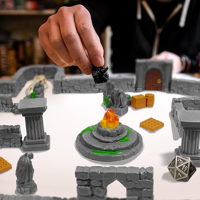 Warmtree 60 Pcs Modular Dungeon Walls,28mm Miniature Terrain Building Accessories for Tabletop Scene Diorama Supplies Battle Grid Mat Accessory