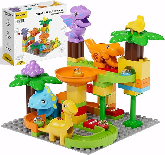 Kids Marble Run Building Block Dinosaur, Montessori Learning Resources STEM Toy Bricks Maze Puzzle Set Race Track Compatible with Major Brands for Age 3 4 5 6 7 8+ Boys Girls Birthdays