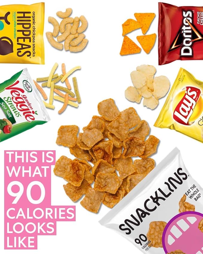 SNACKLINS Plant Based Crisps 4 Flavor Variety - Nacho, BBQ, Teriyaki, Chesapeake Bay - Gluten Free, Grain Free, 100% Kosher, Vegan Healthy Snacks, No Added Sugar Crunchy Puffed Snack Only 90 Calories Per Bag - .9oz Bag (Case of 12)
