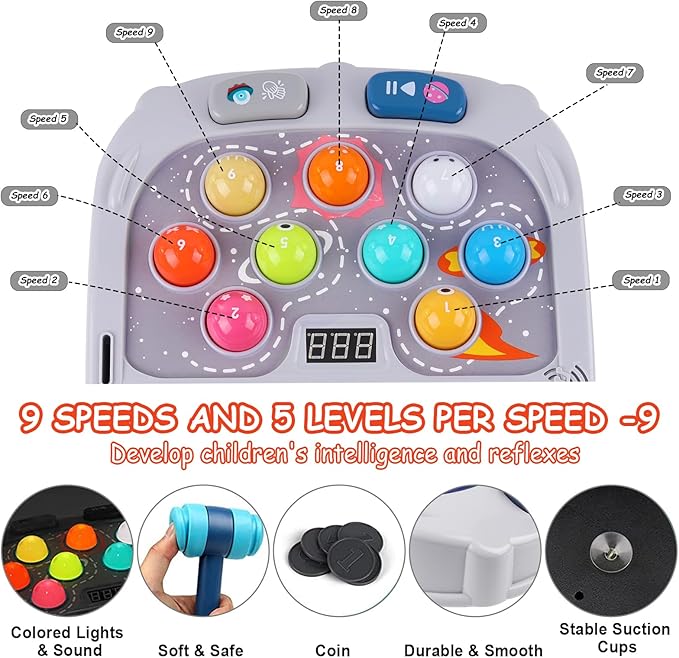 Hammer Mole Game for Toddler, Toys for 3-12 Year Old Boys and Girls, Kids Whacking Mole Game,Gifts for 3 4 5 6+ Year Old Boys, Interactive Educational Toy with Sound and Light, PK Mode with 2 Hammers