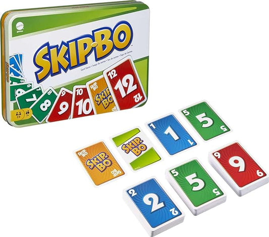 Mattel Games Skip Bo Card Game in Decorative Tin with 162 Cards, Sequencing Family Game for 2 to 6 Players, Kids Gift for Ages 7 Years & Older (Amazon Exclusive)