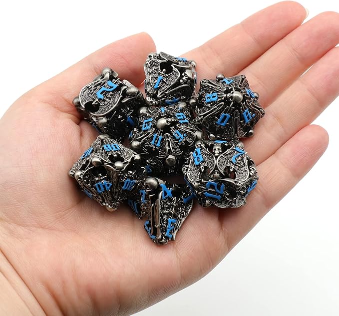 DND Dice, Dungeons and Dragons Dice Metal Dice Set D&D with Box HNCCESG Unique Role Playing Dice Hollow Polyhedral Starter Dice Gaming for Board Game RPG (Angel Blue Number)
