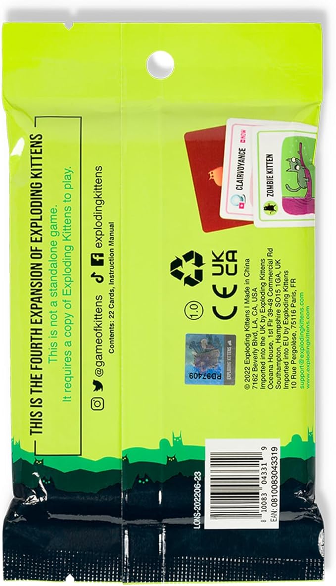 Zombie Kittens Expansion Pack by Exploding Kittens - 2-5 Players - Ages 7+ - 15 Minutes to Play - Original Game Required - Party Game, Ideal for Family Night, Kid and Adult